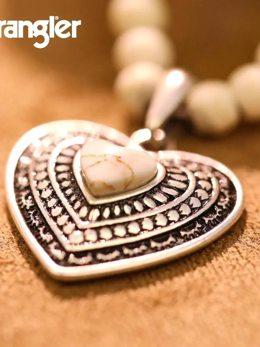 Women's White Western Gold Plated Wrangler Heart Turquoise Pendant Necklace